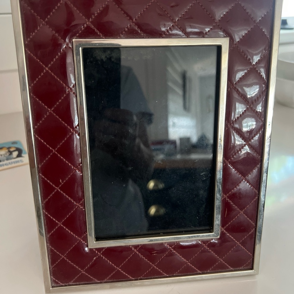 Burberry Burgundy Quilted Picture Frame with Silver Trim
